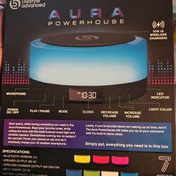 New AURA POWER HOUSE WIRELESS SPEAKER, WIRELESS CHARGER, ALARM CLOCK 
