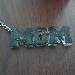 Handmade Black Glitter MOM Keychain