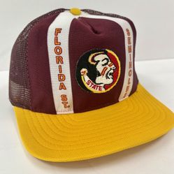 Vintage Florida State Seminoles 80s Snapback Trucker Hat Mesh Lucky Stripes M/L