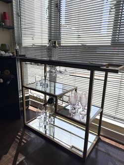 Gold Mirrored Home Bar with Wine Rack + Glassware & Bar Accessories