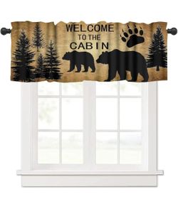 Cabin Valance Curtains Rustic Farmhouse Forest Wild Animal Black Silhouette Vintage Nature Print Rod Pocket Curtain Valance for Kitchen Bedroom Living