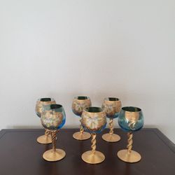 Vintage Murano Glass Blue and Gold Cordials