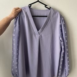 Blouse - Long Sleeve, Lavender Color Size large 