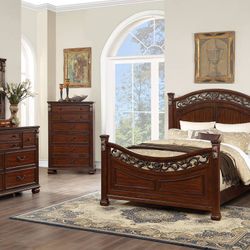 King Size Bedroom Sets 5 PC  Including. Nightstand  -mirror  - Dresser  - Chest  - Bed Frame  And Mattress Included.  Recamara De 5 Piezas Colchon Inc
