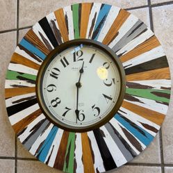 Sterling & Noble Clock Company Multicolor Wood Wall Clock 15.5”dia Mfg. No.9
