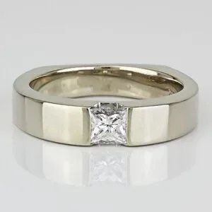 14k White Gold Princess-Cut Diamond Solitaire European Shank Wedding Band Ring 