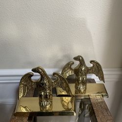 Pair Of Vintage  Solid  Brass Eagle Bookends 6” Tall & 8”Long