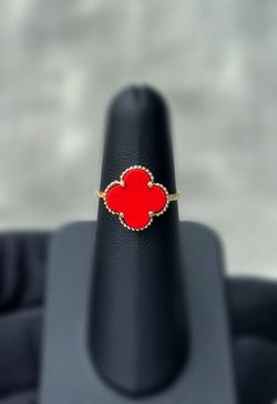 Jewelry 14k solid yellow gold Van cleef style red color ring size 6.75
