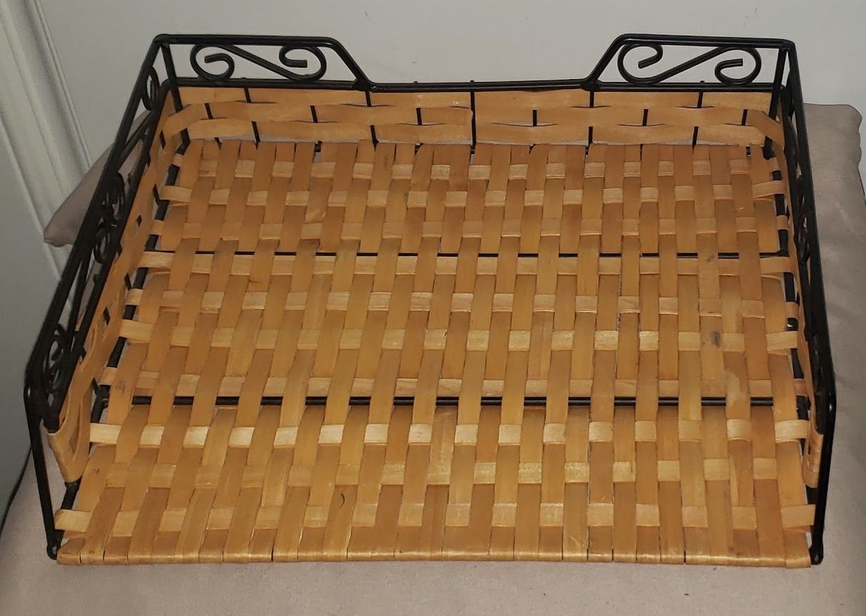 Weaved Rectangle Tray/Basket with Decorative Metal Trim