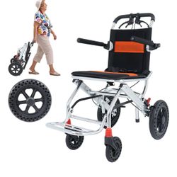 Portable Folding Wheelchair, Travel with handbrake, Ultra-Light Wheelchair for The Elderly and Children 