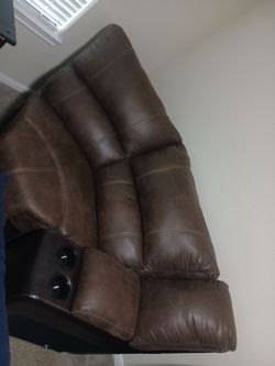 Brown Reclining Sofa with Cup Holders