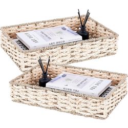 Wicker Storage Basket, Corn Husk Toilet Paper Basket for Countertop, Hand-Woven Wicker Basket for Toilet Tank Top, 2 Pack-Corn Husk