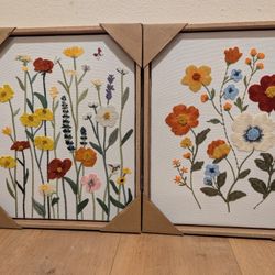 BP Home Embroidery Woven Wall Art 2 Piece Set Botanical Floral 12”x15”
