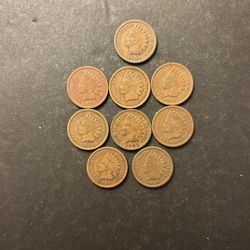 Coins – Indian pennies – 1900/01/02/03/4/05/06/07/08 - all Philadelphia Mint - Total 9 Coins