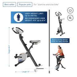 Stamina Cardio Exercise Bike with Heart Rate Sensors and Extra Wide Padded Seat, Folding Design for Storage - Exercise Bike