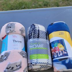 Lot Of 3 New Fleece/soft Throw Blankets