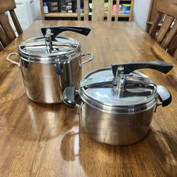Two (2) Lagostina Classic 5L & 7L Stainless Steel Pressure Cookers Made In Italy