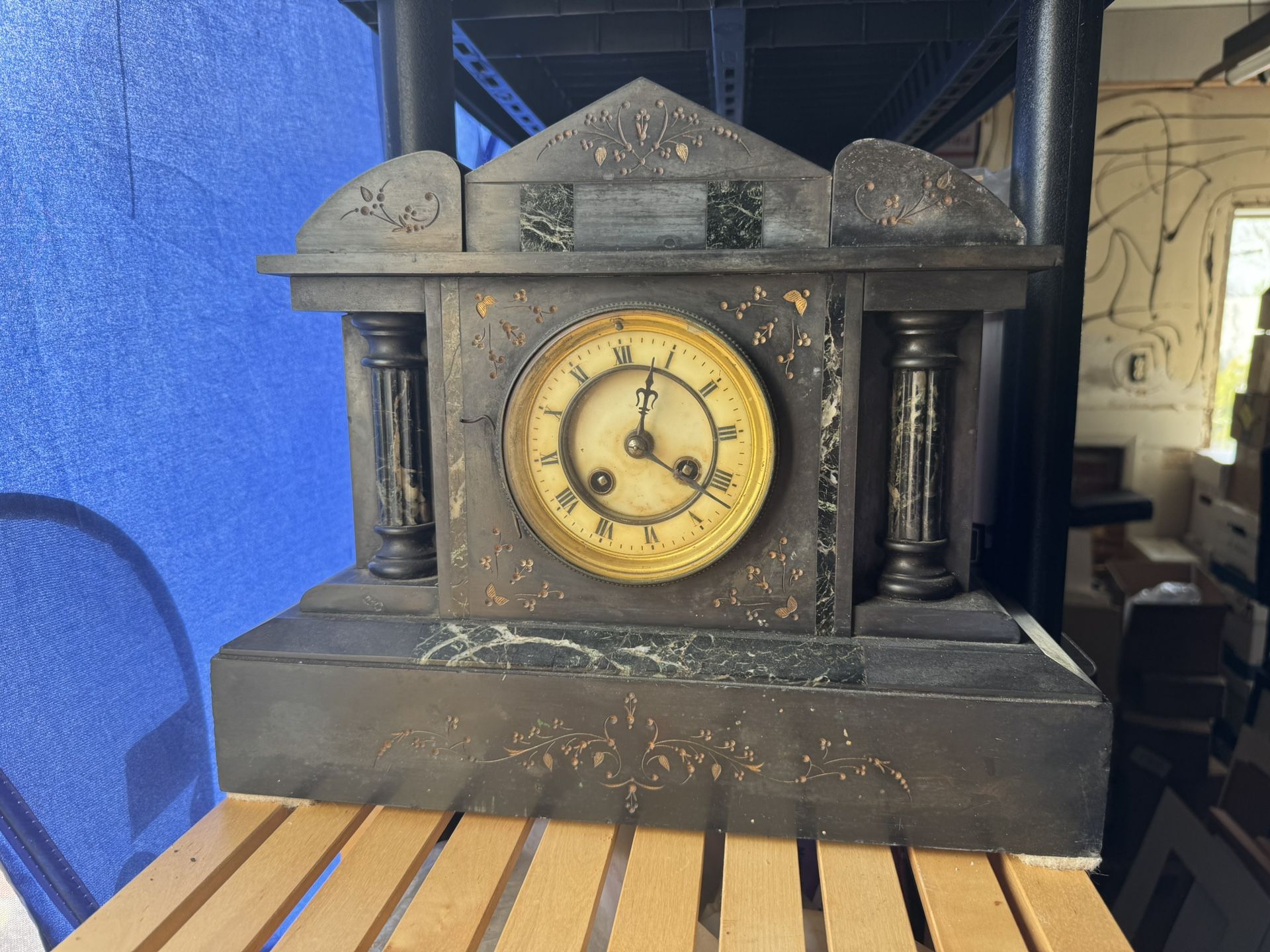 Antique 1(contact info removed) Japy Freres French Marble Mantle Gong Chiming Key Wind Clock Beaucourt France