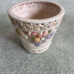 Vintage Style Ceramic Planter, Decorated With Fruit And Grapevines