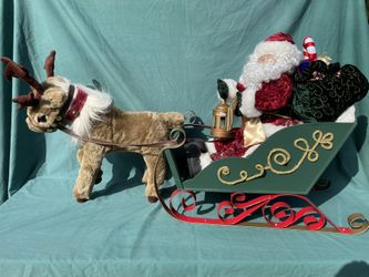 Large, High Quality Santa in a Sleigh  with One Reindeer