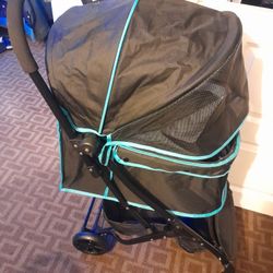 Folding Pet Stroller 4-Wheel Pet Travel Carrier w/Storage Basket