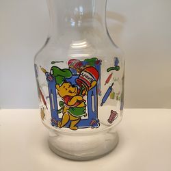 Vintage Anchor Hocking Disney Winnie the Pooh Carafe 9" Glass Pitcher