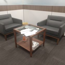 Lobby Leather Chairs With Coffee Table. Set. 