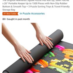 The Original Newverest Jigsaw Puzzle Mat Roll Up, Saver Pad 46” x 26” Portable Keeper Up to 1500 Pieces with Non-Slip Rubber Bottom & Smooth Top + 3 P