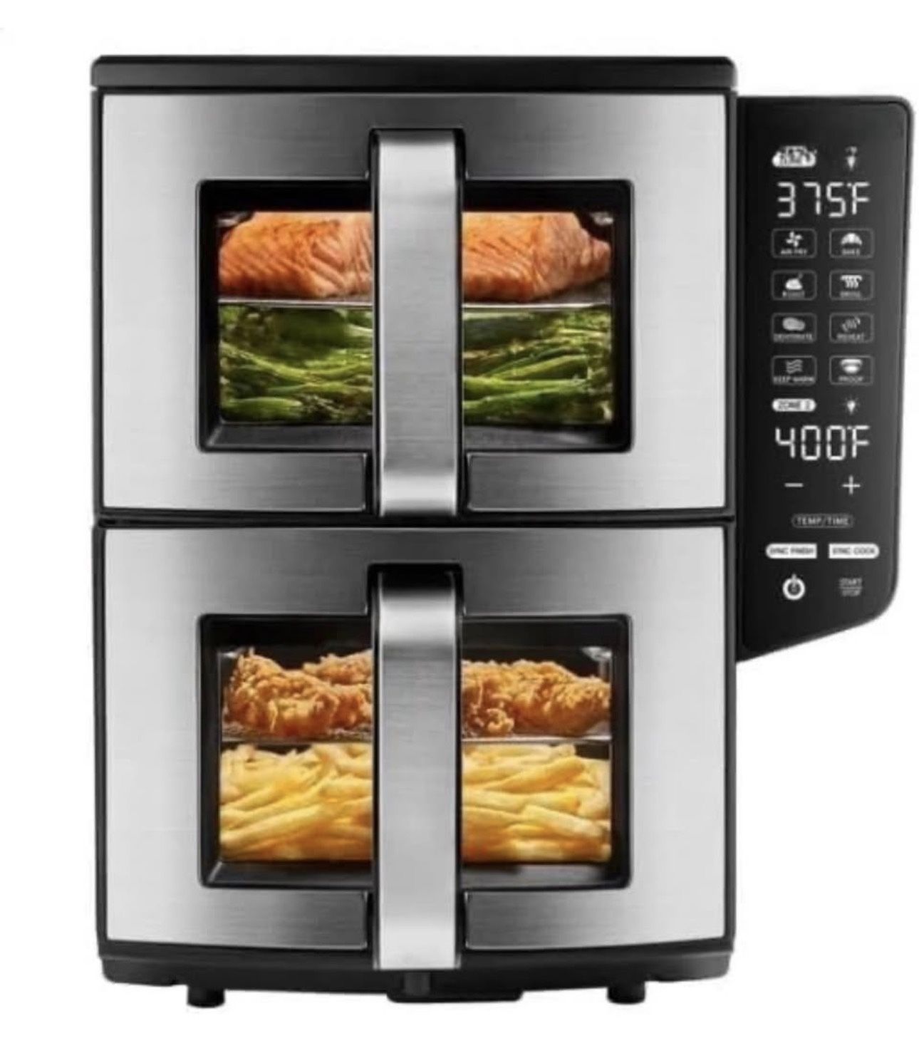 Gourmia GAF1190 Dual Basket 11-Quart Air Fryer with Smart Finish Technology, 4-Layer Cooking, Sync Finish & Sync Cook Functions, Touchscreen LED Displ