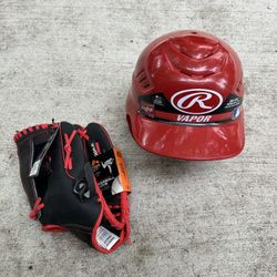 Kids Softball Rawlings Helmet and RBX Leather Baseball Glove