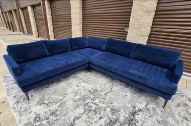 Beautiful West Elm Blue Custom-Configured MCM Sectional Sofa -Delivery