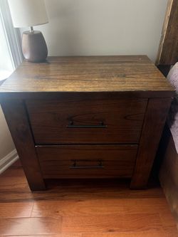 Set of 2 Dark Wood Nightstands / Bedside Tables