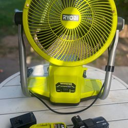 RYOBI ONE+ 18V Cordless Hybrid WHISPER SERIES 12 in. Misting Air Cannon Fan Kit with 4.0 Ah Battery and Charger