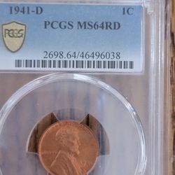 1941 D Lincoln Cent Ms 64 RD