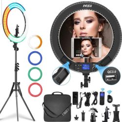 IVISII 19 inch Ring Light with Remote Controller and Stand ipad Holder,60W Bi-Color with 4 Color Soft Filters for Live Stream/Makeup/YouTube Video/Tik