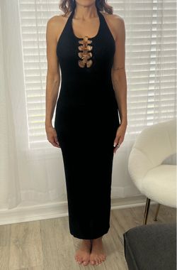 Black Halter Ring Detail Knit Midi Dress – S/M/L