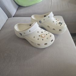 Platform Bone Crocs With Charms