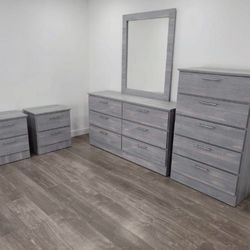 Grey Charcoal Bedroom Set Dresser Mirror Chest And 2 Nightstands 