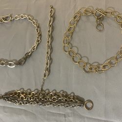 Silver And Gold Tone Link Chain Necklace Bracelets 