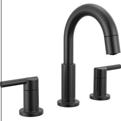 Brand New In The Box- Delta Faucet Nicoli Pull-Down Widespread Bathroom Faucet, Matte Black Bathroom Sink Faucet, Bathroom Faucet with Pull Out Spraye