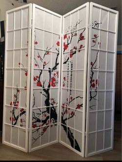 BEAUTIFUL WHITE PLUM-BLOSSOM 6’ TALL 4 PANEL ROOM DIVIDER - NEW