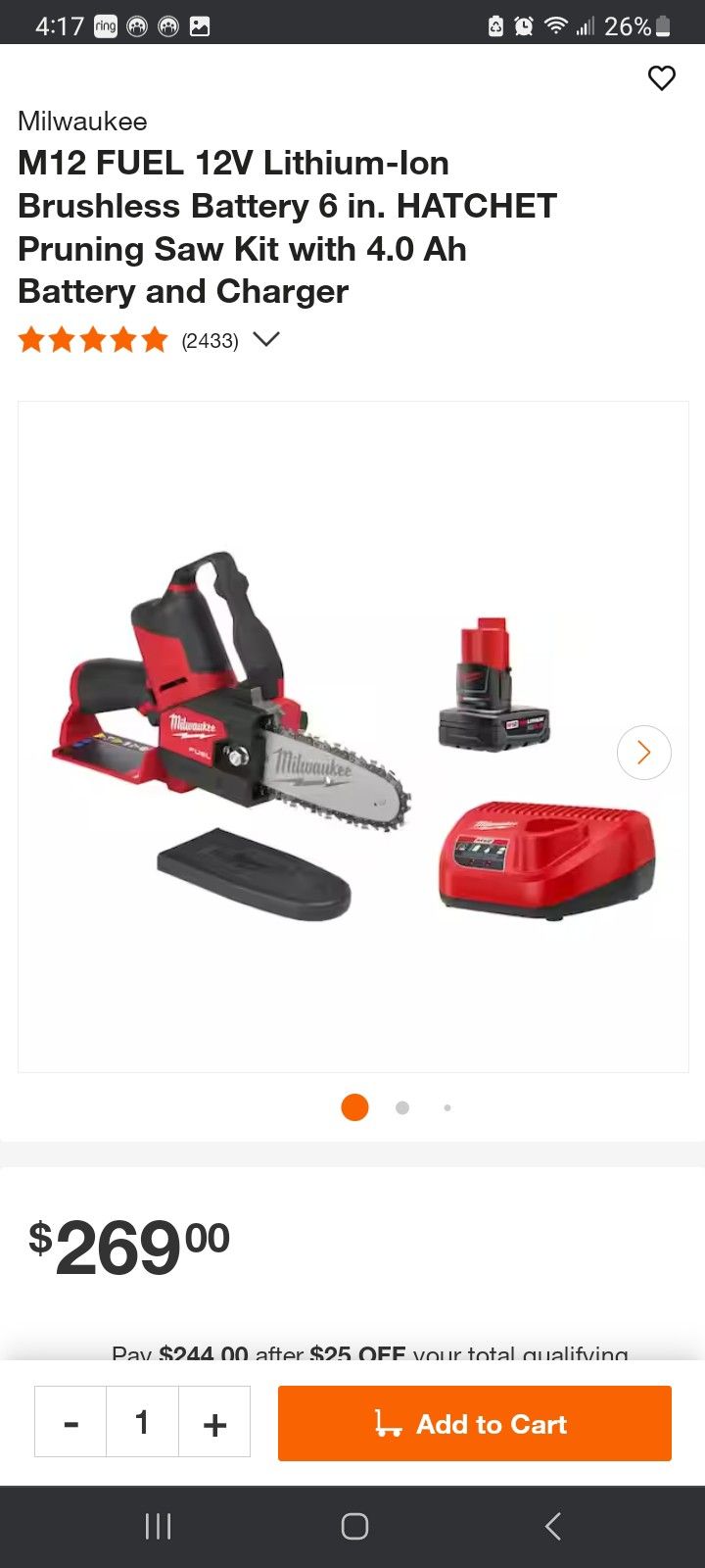 Milwaukee 12 Volt Chainsaw With 4.0 Batteryandcharger