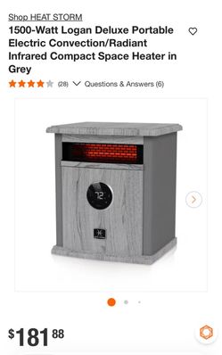 Shop HEAT STORM 1500-Watt Logan Deluxe Portable Electric Convection/Radiant Infrared Compact Space Heater in Grey