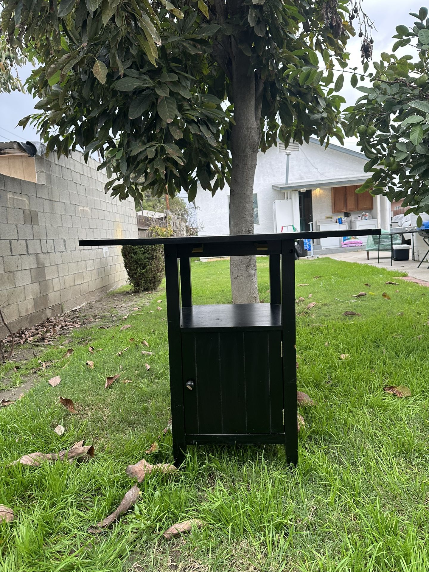 Foldable Black Bistro Table with Storage & One Stool
