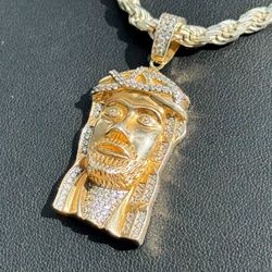 Brumar Jewelry .925 solid sterling silver gold plated Jesus Head white CZ stone 0.80CTW Pendant charm