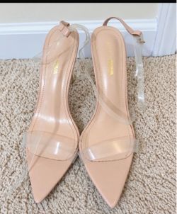 Nude Pointed Toe Clear Strap Stiletto Heels - Fashion Nova - Women's Size 11