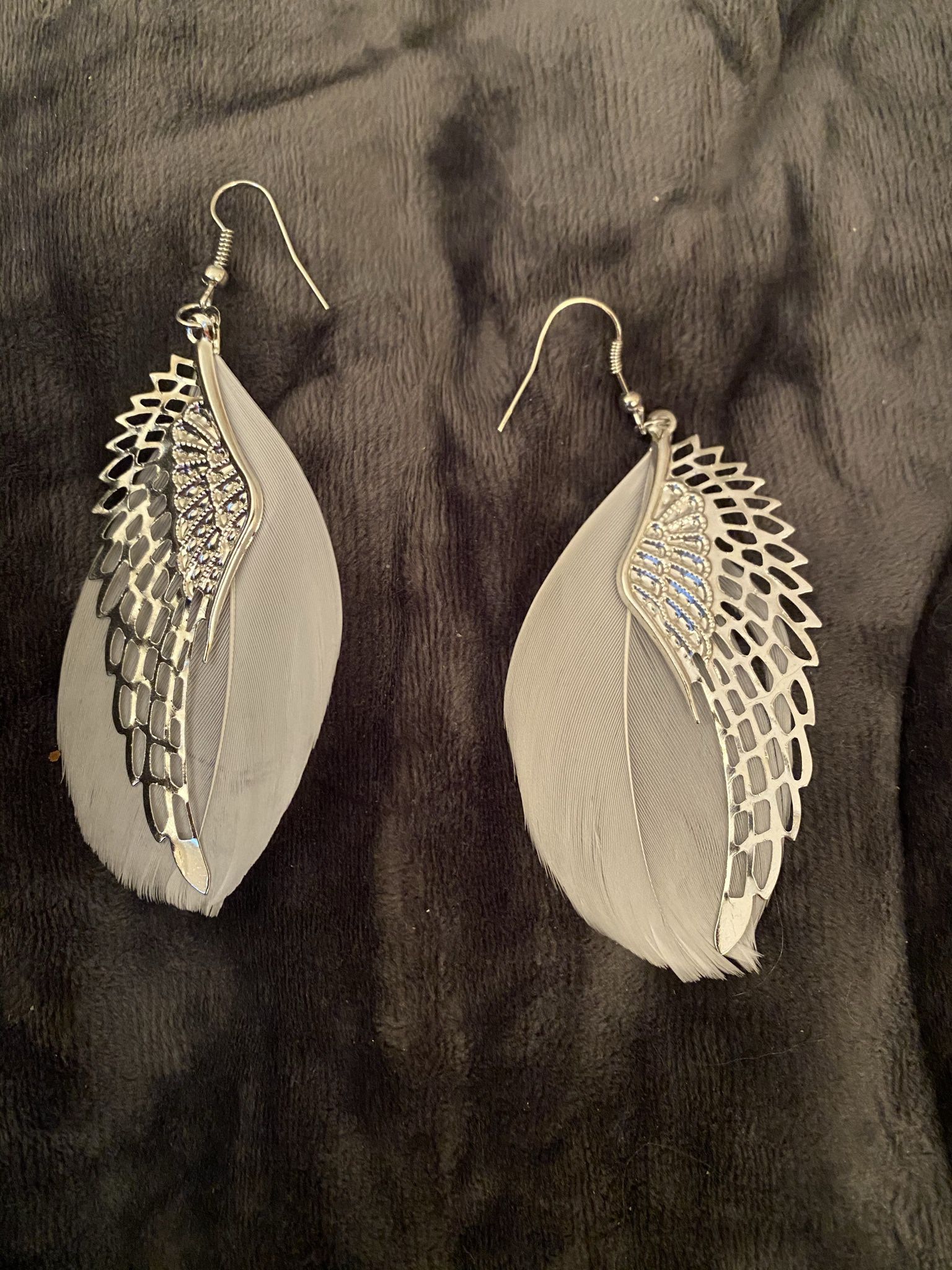 Handmade Angel Wing White Feather Earrings - Free Organza Gift Bag!
