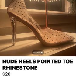NUDE CLEAR POINTED TOE RHINESTONE HEELS