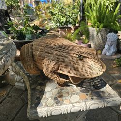 Vintage Rattan Frog Garden Art