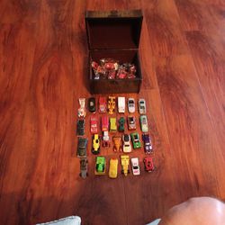 Wooden Box Full Of Hot Wheels Cars 